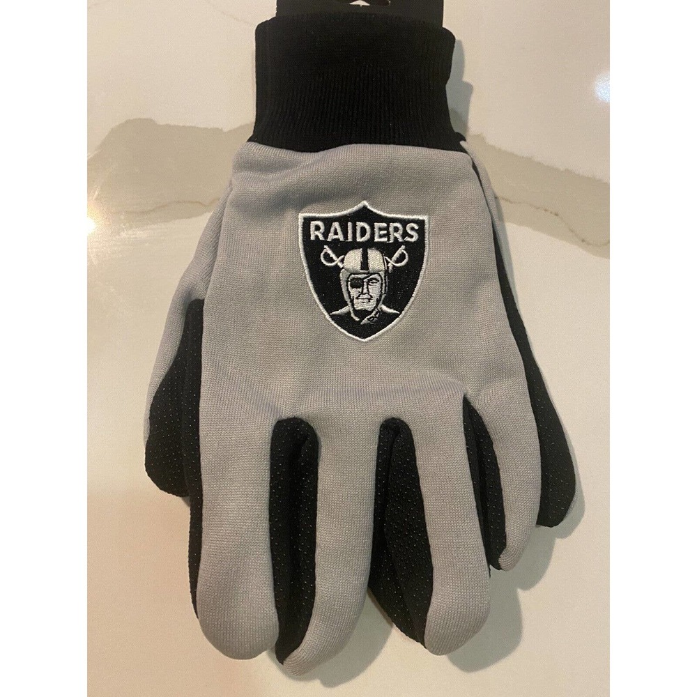 NFL Las Vegas Raiders Colored Palm Utility Gloves Gray w/ Black Palm